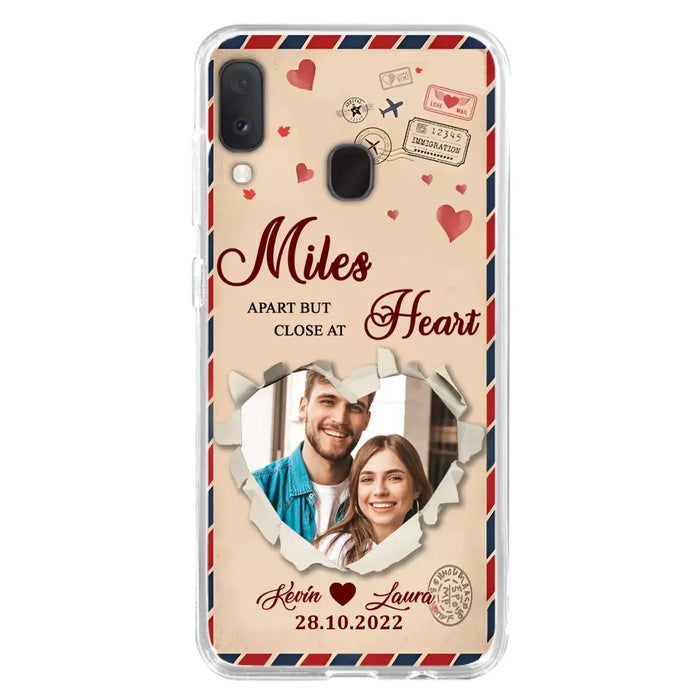 Custom Personalized Couple Phone Case - Gift Idea For Couple/ Valentines Day - Upload Photo - Miles Apart But Close At Heart - Case For iPhone/ Samsung