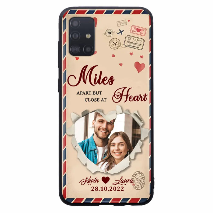 Custom Personalized Couple Phone Case - Gift Idea For Couple/ Valentines Day - Upload Photo - Miles Apart But Close At Heart - Case For iPhone/ Samsung