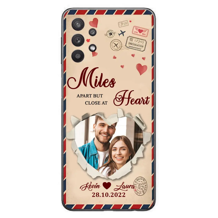 Custom Personalized Couple Phone Case - Gift Idea For Couple/ Valentines Day - Upload Photo - Miles Apart But Close At Heart - Case For iPhone/ Samsung