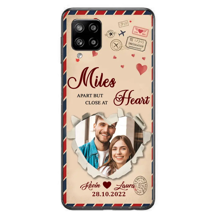 Custom Personalized Couple Phone Case - Gift Idea For Couple/ Valentines Day - Upload Photo - Miles Apart But Close At Heart - Case For iPhone/ Samsung