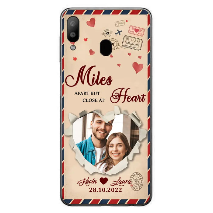 Custom Personalized Couple Phone Case - Gift Idea For Couple/ Valentines Day - Upload Photo - Miles Apart But Close At Heart - Case For iPhone/ Samsung