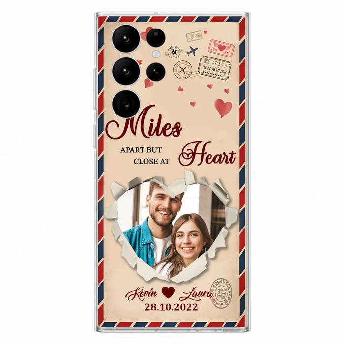 Custom Personalized Couple Phone Case - Gift Idea For Couple/ Valentines Day - Upload Photo - Miles Apart But Close At Heart - Case For iPhone/ Samsung