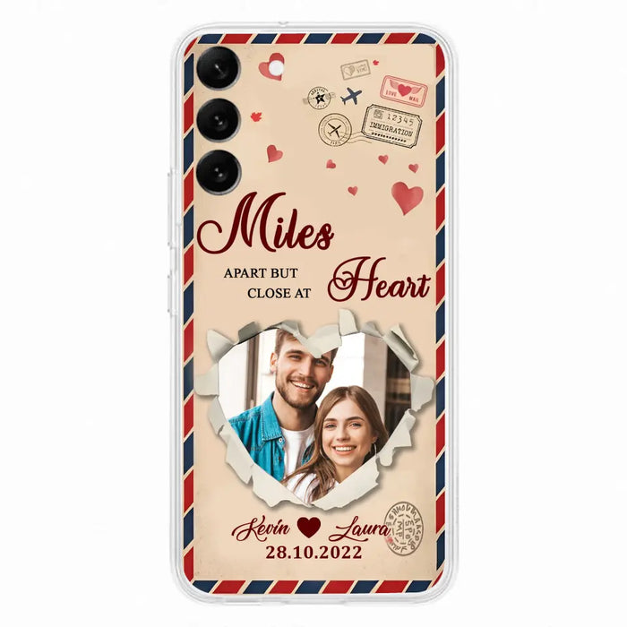 Custom Personalized Couple Phone Case - Gift Idea For Couple/ Valentines Day - Upload Photo - Miles Apart But Close At Heart - Case For iPhone/ Samsung