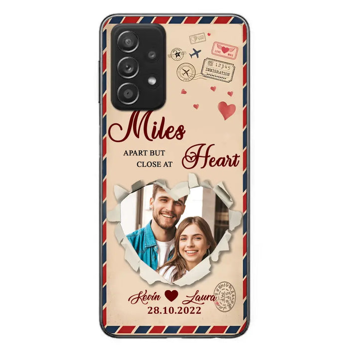 Custom Personalized Couple Phone Case - Gift Idea For Couple/ Valentines Day - Upload Photo - Miles Apart But Close At Heart - Case For iPhone/ Samsung