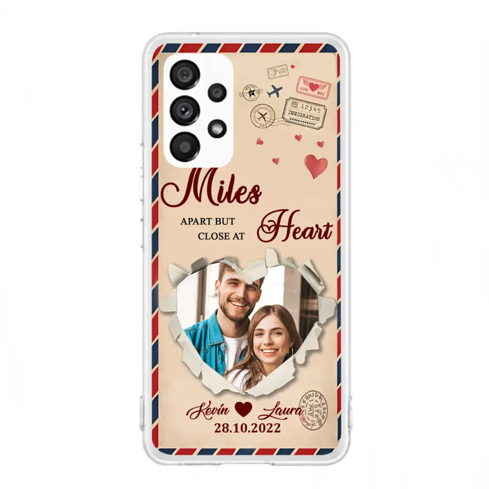 Custom Personalized Couple Phone Case - Gift Idea For Couple/ Valentines Day - Upload Photo - Miles Apart But Close At Heart - Case For iPhone/ Samsung