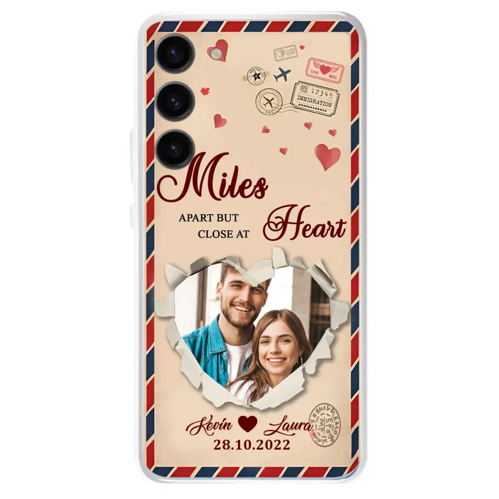 Custom Personalized Couple Phone Case - Gift Idea For Couple/ Valentines Day - Upload Photo - Miles Apart But Close At Heart - Case For iPhone/ Samsung