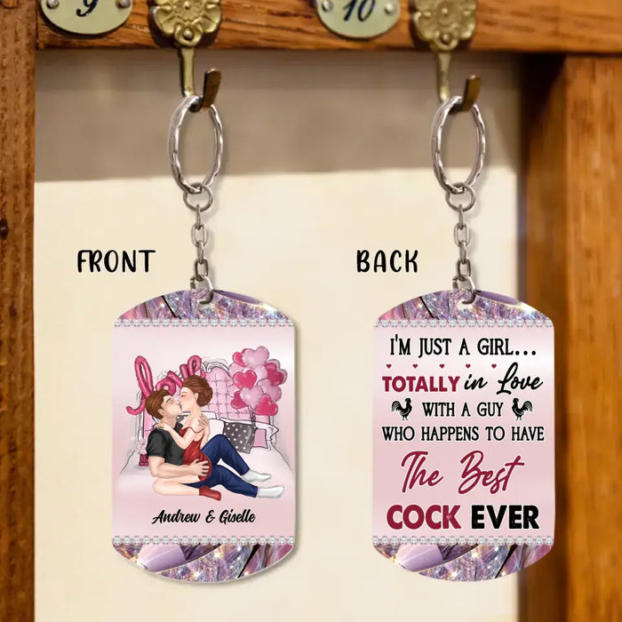 Custom Personalized Sexy Couple Aluminum Keychain - Gift Idea For Couple/Her/Him - I'm Just A Girl Totally In Love With A Guy