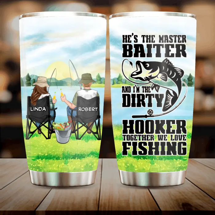 Custom Personalized Fishing Couple Tumbler - Gift Idea for Couple - He's The Master Baiter