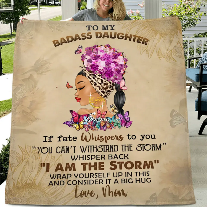 Custom Personalized To My Badass Daughter Single Layer Fleece Blanket/ Quilt Blanket - Gift Idea For Daughter - Wrap Yourself Up In This And Consider It A Big Hug