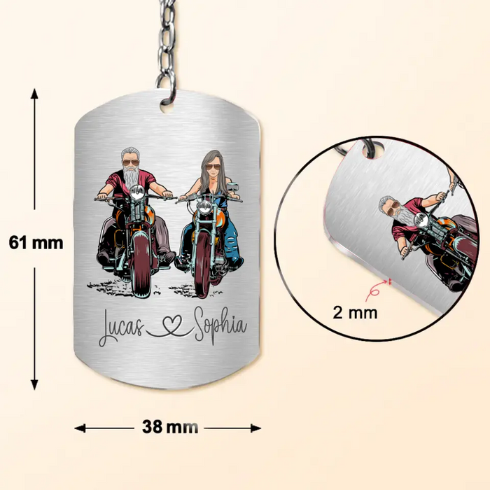 Custom Personalized Riding Couple Aluminum Keychain - Gift Idea For Couple/Her/Him - Keys To My Awesome Bike