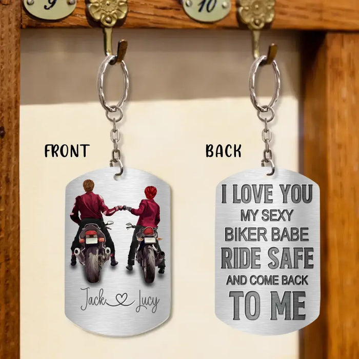 Custom Personalized Riding Couple Aluminum Keychain - Gift Idea For Couple/Her/Him - I Love You  My Sexy Biker Babe