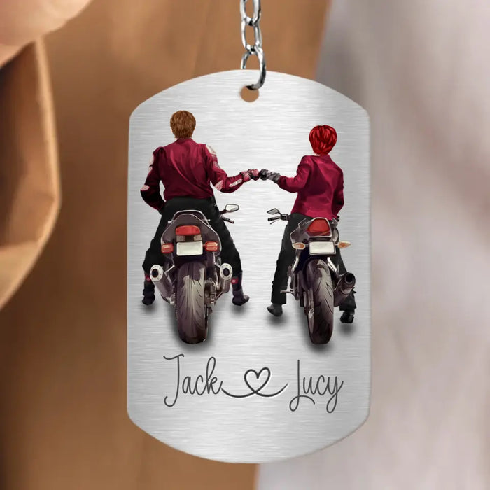 Custom Personalized Riding Couple Aluminum Keychain - Gift Idea For Couple/Her/Him - I Love You  My Sexy Biker Babe