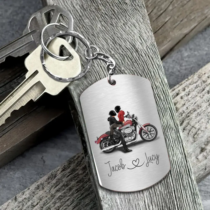 Custom Personalized Riding Couple Aluminum Keychain - Gift Idea For Couple/Her/Him - Ride Safe Handsome