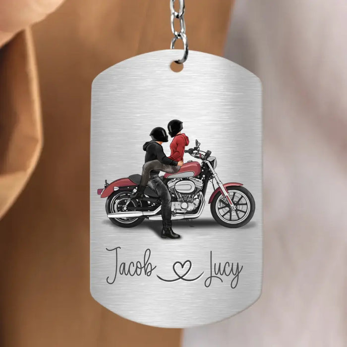 Custom Personalized Riding Couple Aluminum Keychain - Gift Idea For Couple/Her/Him - Ride Safe Handsome