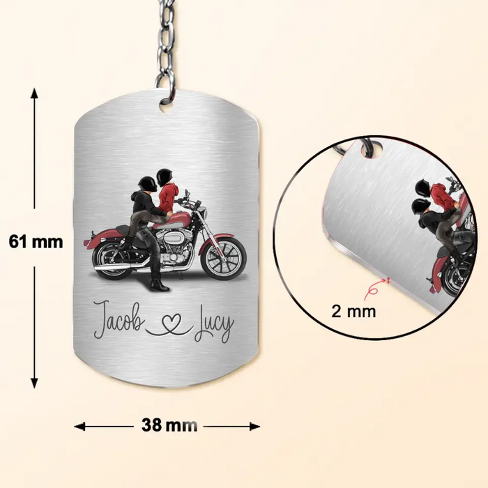 Custom Personalized Riding Couple Aluminum Keychain - Gift Idea For Couple/Her/Him - Ride Safe Handsome