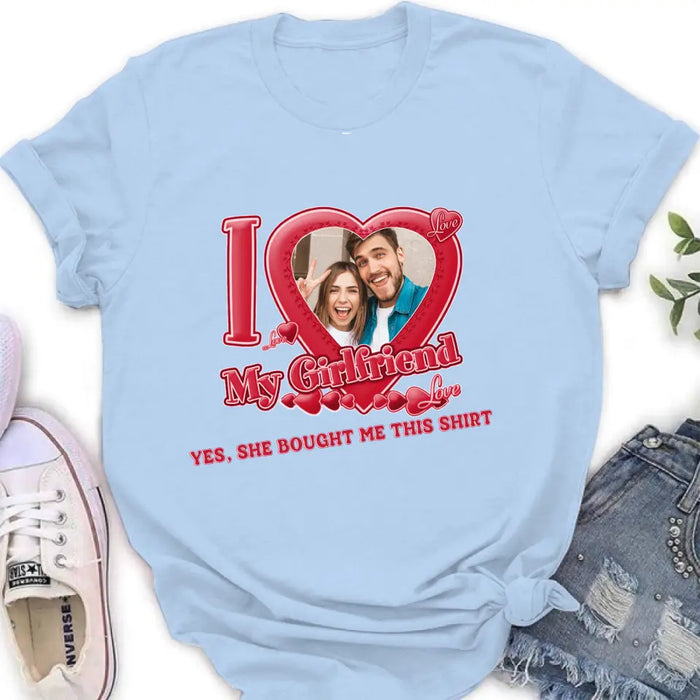 Custom Personalized Couple T-Shirt/ Long Sleeve/ Sweatshirt/ Hoodie - Upload Photo -  Gift Idea For Couple/ Her/ Valentine's Day - I Love My Girlfriend