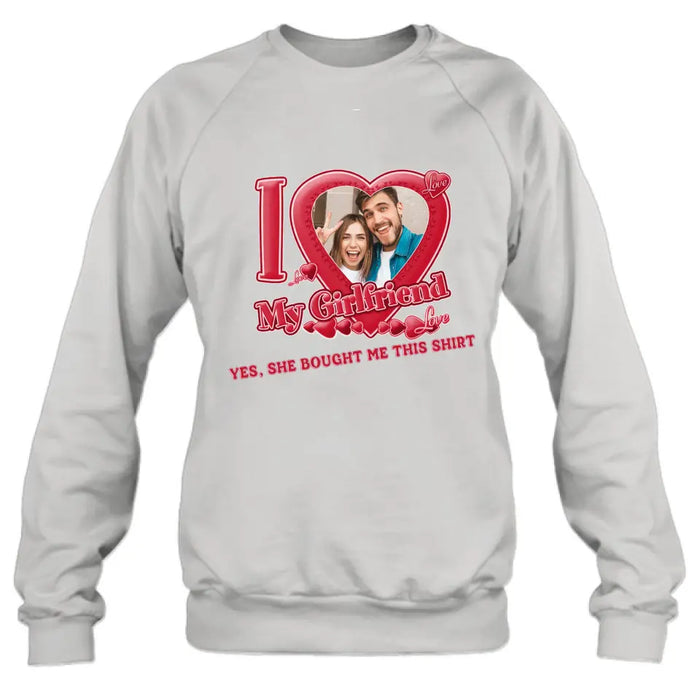 Custom Personalized Couple T-Shirt/ Long Sleeve/ Sweatshirt/ Hoodie - Upload Photo -  Gift Idea For Couple/ Her/ Valentine's Day - I Love My Girlfriend