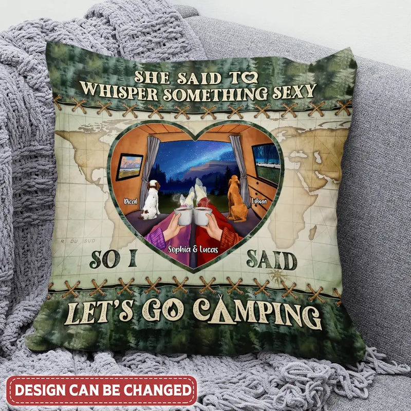 Personalized Couple Pillow Cover/Quilt/Fleece Throw Blanket - Couple With Up to 2 Pets - Gift Idea For Couple/Camping Lover - Let's Go Camping