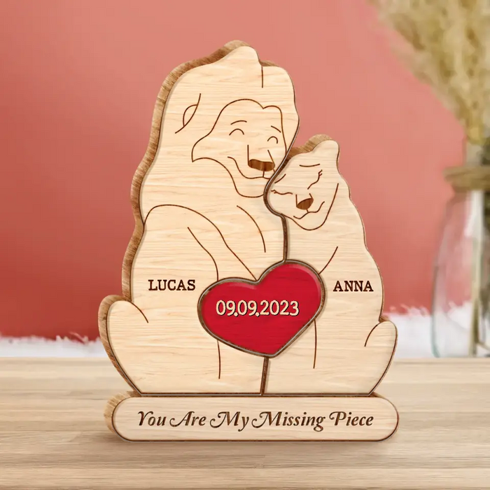 Custom Personalized Lion Couple Wooden Puzzle - Gift Idea For Couple/ Him/ Her/ Valentine's Day - You Are My Missing Piece