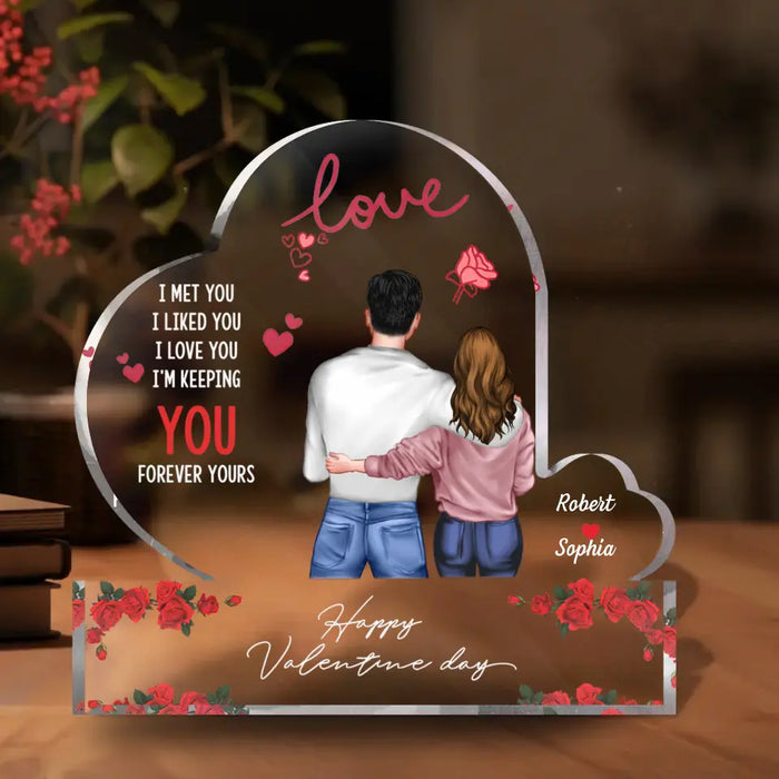 Custom Personalized Couple Hugging Acrylic Plaque - Gift Idea For Couple/ Valentine's Day - I Met You I Liked You I Love You