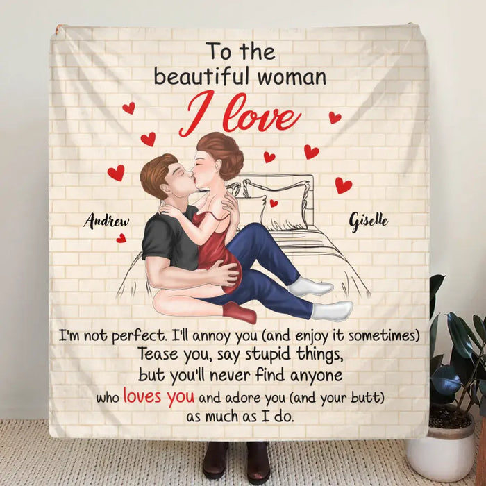 Custom Personalized Couple Fleece Throw/ Quilt Blanket - Gift Idea For Couple/ Her/ Valentine's Day - To The Beautiful Woman I Love