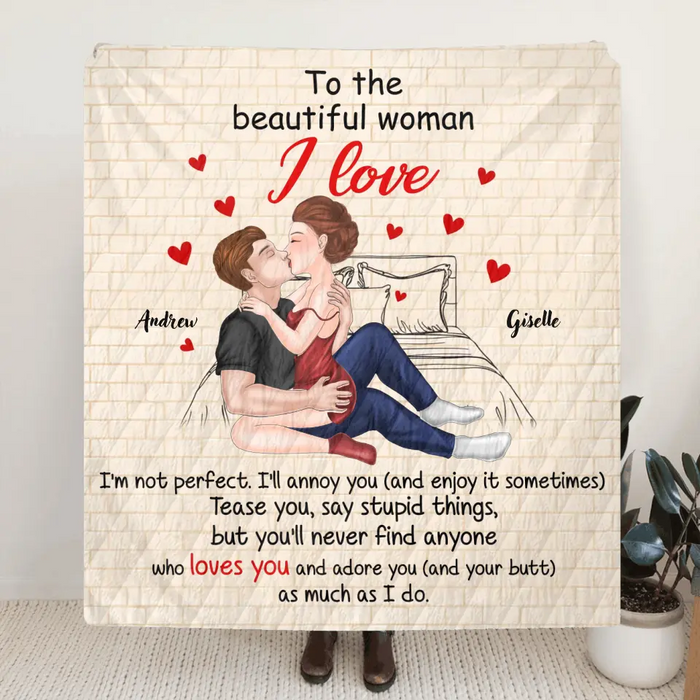 Custom Personalized Couple Fleece Throw/ Quilt Blanket - Gift Idea For Couple/ Her/ Valentine's Day - To The Beautiful Woman I Love