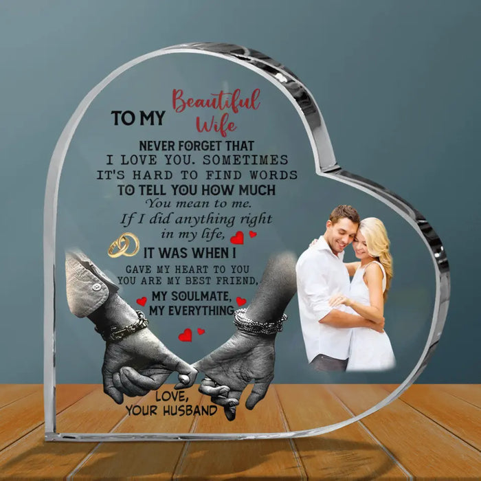 Custom Personalized Couple Photo Crystal Heart - Gift Idea for Couple/Valentine's Day - To My Beautiful Wife