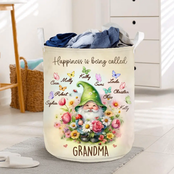 Personalized Grandma Mom Gnome Foldable Laundry Basket - Best Gift Idea For Grandma/Mother's Day - Upto 10 Kids - Happiness Is Being Called Grandma