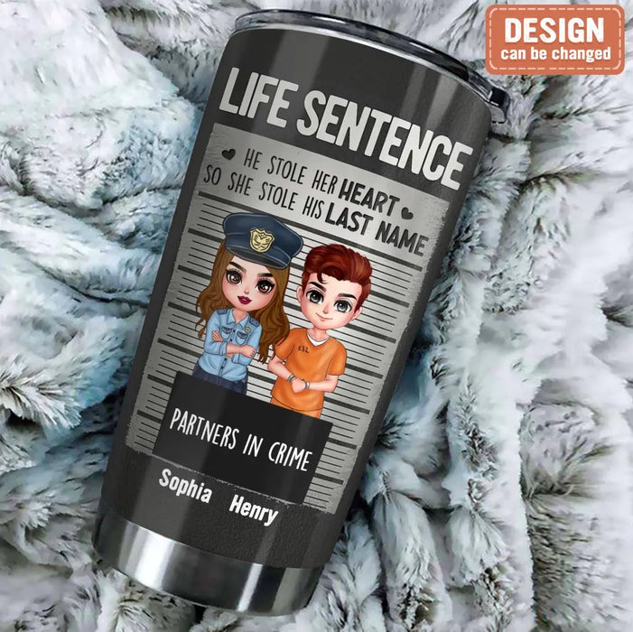 Custom Personalized Couple Partners In Crime Tumbler - Gift Idea For Couple/ Him/ Her - He Stole Her Heart So She Stole His Last Name