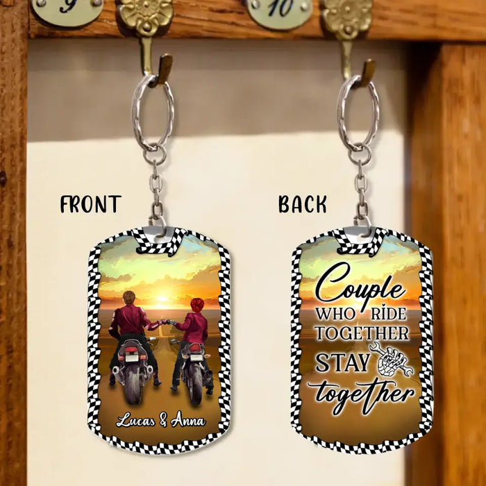 Custom Personalized Riding Couple Aluminum Keychain - Gift Idea For Couple/Her/Him - Couple Who Ride Together Stay Together