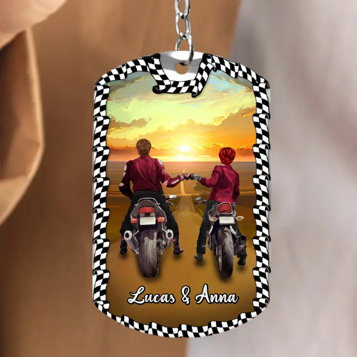 Custom Personalized Riding Couple Aluminum Keychain - Gift Idea For Couple/Her/Him - Couple Who Ride Together Stay Together