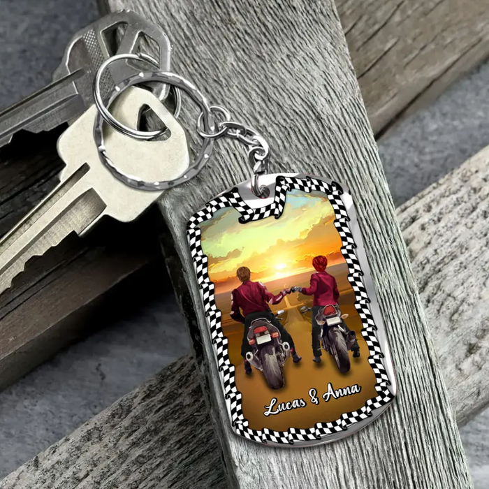 Custom Personalized Riding Couple Aluminum Keychain - Gift Idea For Couple/Her/Him - Couple Who Ride Together Stay Together