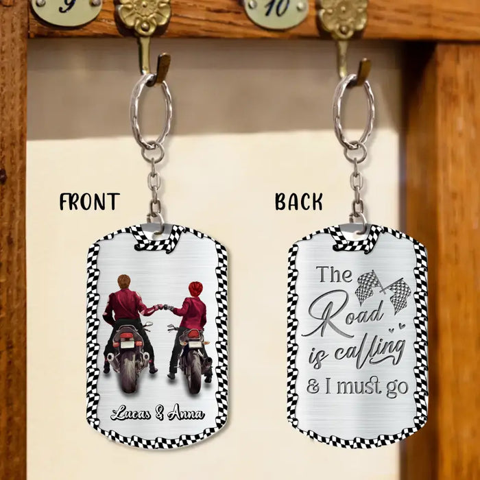 Custom Personalized Riding Couple Aluminum Keychain - Gift Idea For Couple/Her/Him - The Road Is Calling And I Must Go