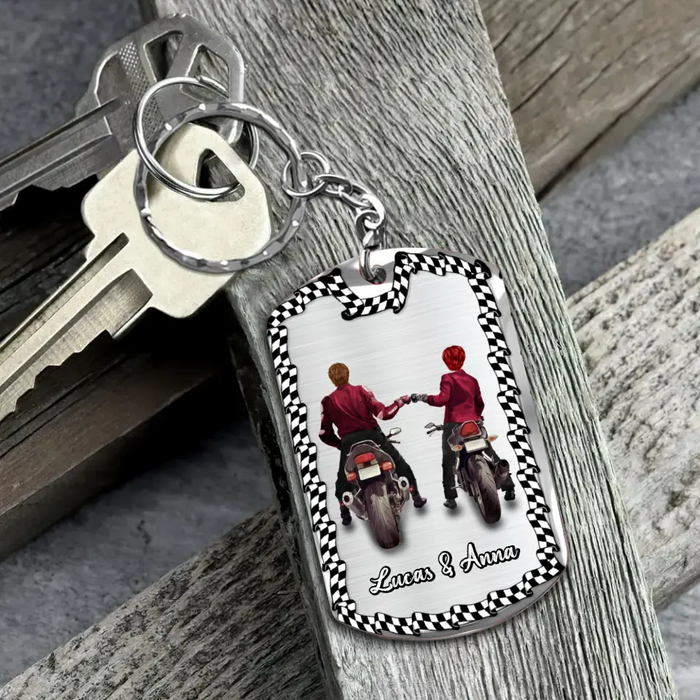 Custom Personalized Riding Couple Aluminum Keychain - Gift Idea For Couple/Her/Him - The Road Is Calling And I Must Go