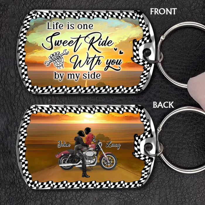 Custom Personalized Riding Couple Aluminum Keychain - Gift Idea For Couple/Her/Him - Life Is One Sweet Ride With You By My Side