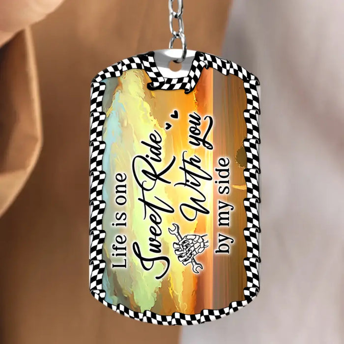 Custom Personalized Riding Couple Aluminum Keychain - Gift Idea For Couple/Her/Him - Life Is One Sweet Ride With You By My Side