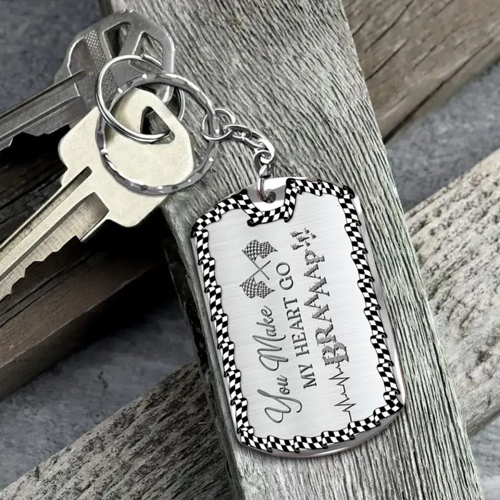 Custom Personalized Riding Couple Aluminum Keychain - Gift Idea For Couple/Her/Him - You Make My Heart Go Braaaap!