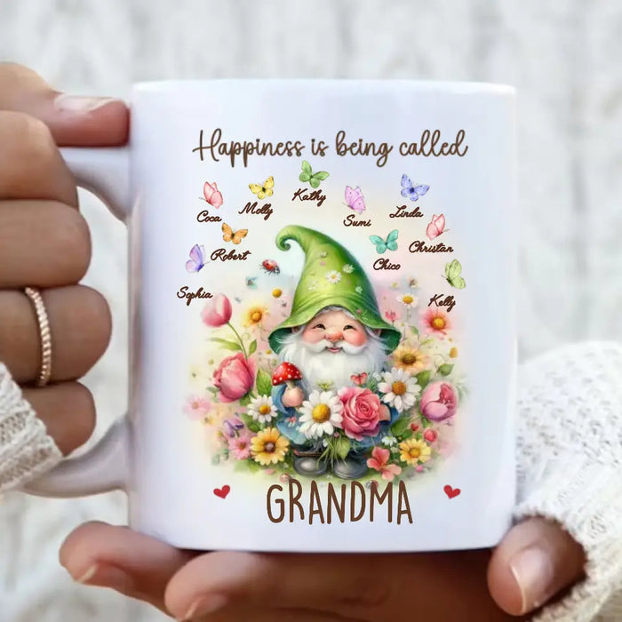 Personalized Grandma Mom Gnome Mug - Best Gift Idea For Grandma/Mother's Day - Upto 10 Kids - Happiness Is Being Called Grandma