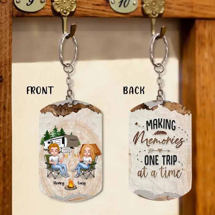 Personalized Camping Couple Aluminum Keychain - Gift Idea For Couple/Camping Lovers - Making Memories One Trip At A Time