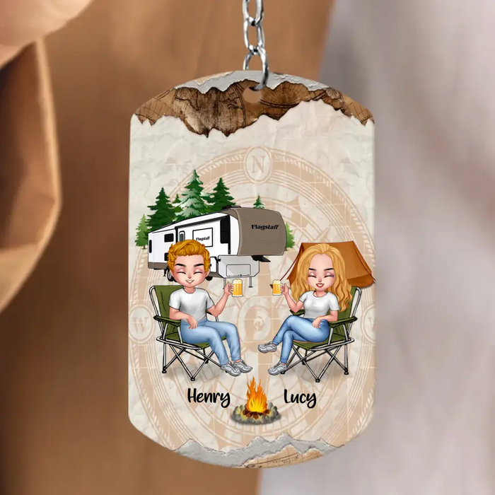 Personalized Camping Couple Aluminum Keychain - Gift Idea For Couple/Camping Lovers - Making Memories One Trip At A Time