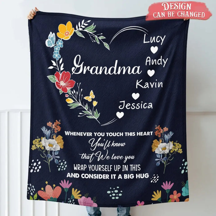 Custom Personalized Grandma Heart Fleece Throw/ Quilt Blanket - Upto 8 Grandkids - Gift Idea For Grandma/ Mother's Day - Touch This Heart