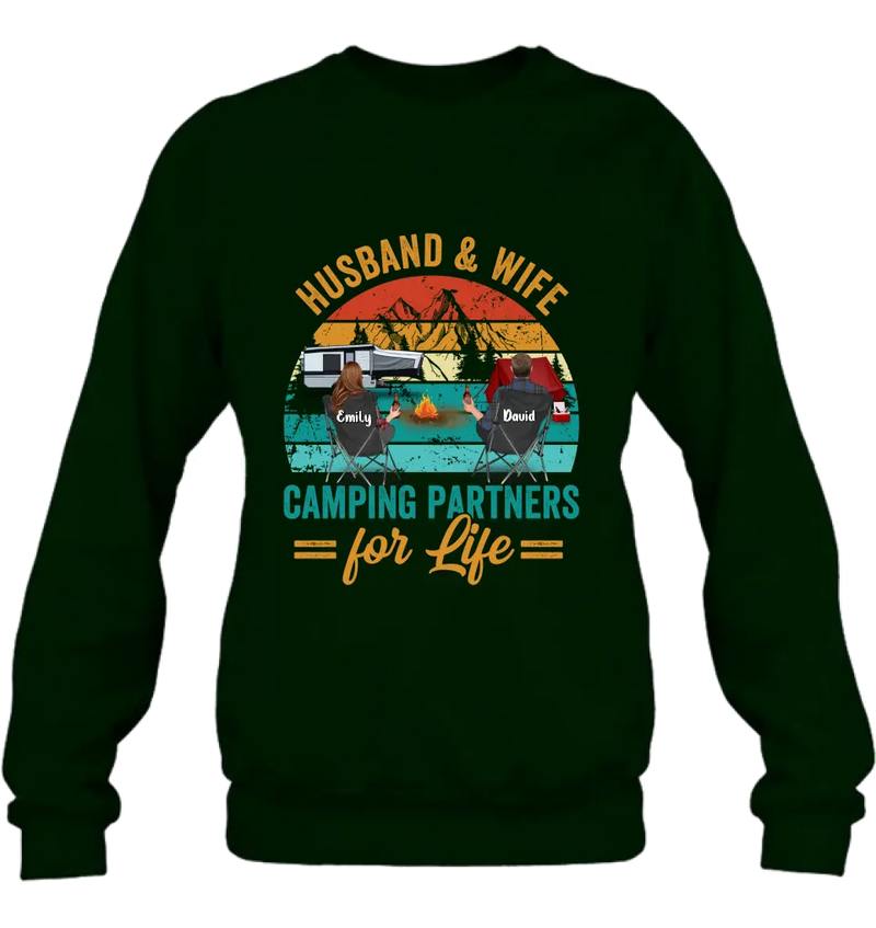 Personalized Camping Shirt/Hoodie - Couple With Up to 2 Children & 3 Pets - Camping Lovers Gift Idea - Husband & Wife Camping Partners For Life