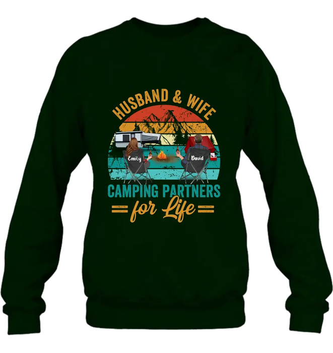 Custom Personalized Camping Shirt/Hoodie - Couple With Up to 2 Children & 3 Pets - Camping Lovers Gift Idea - Husband & Wife Camping Partners For Life