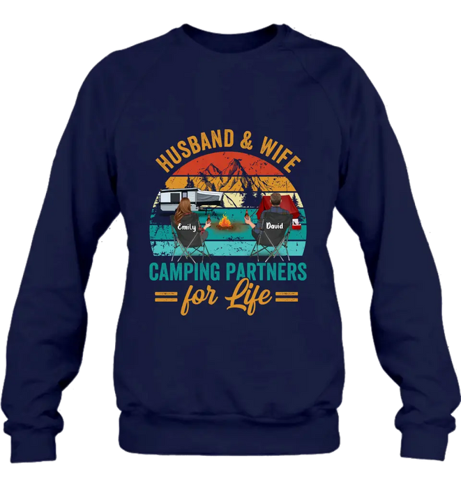 Custom Personalized Camping Shirt/Hoodie - Couple With Up to 2 Children & 3 Pets - Camping Lovers Gift Idea - Husband & Wife Camping Partners For Life