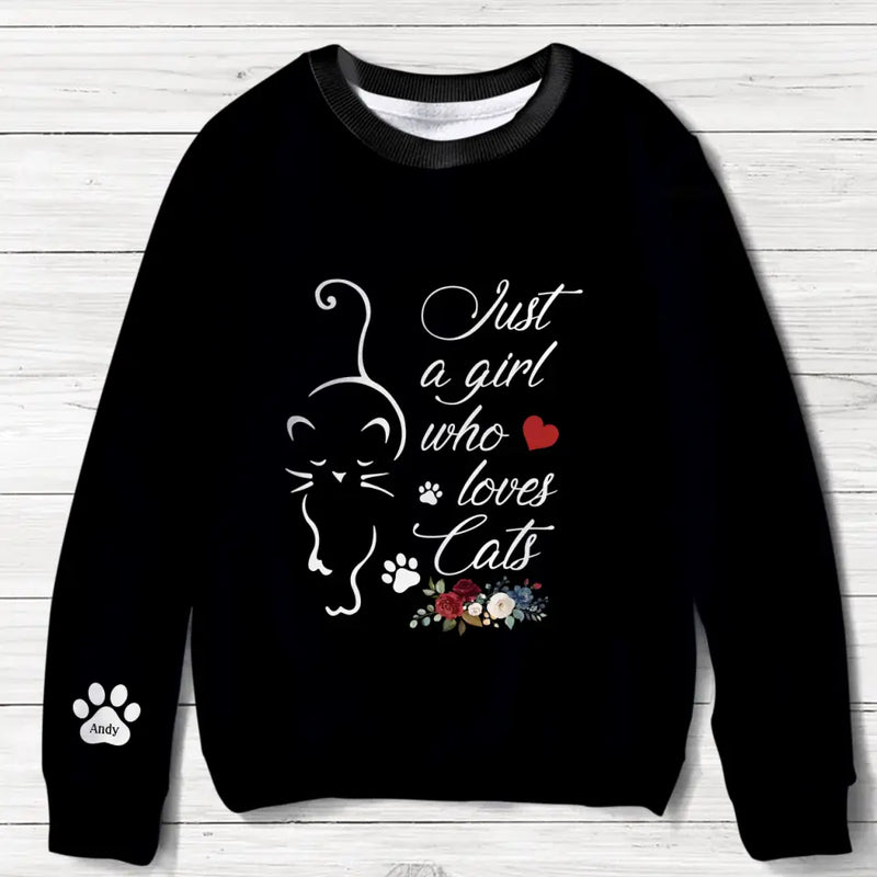 Personalized Just A Girl Who Loves Cats Sweater - Up to 10 Cats - Gift Idea For Cat Lover