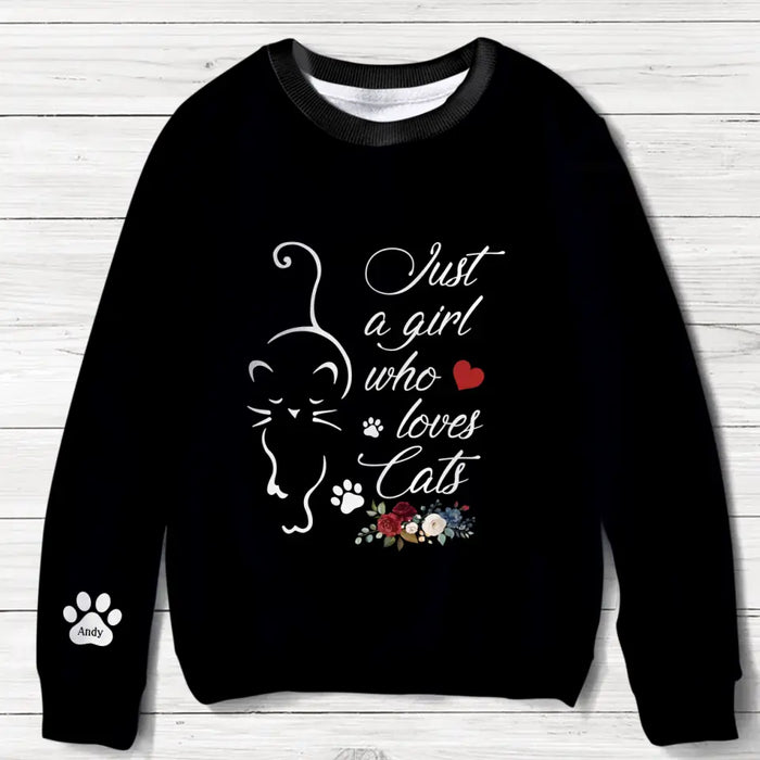 Custom Personalized Just A Girl Who Loves Cats Sweater - Upto 10 Cats - Gift Idea For Cat Lover