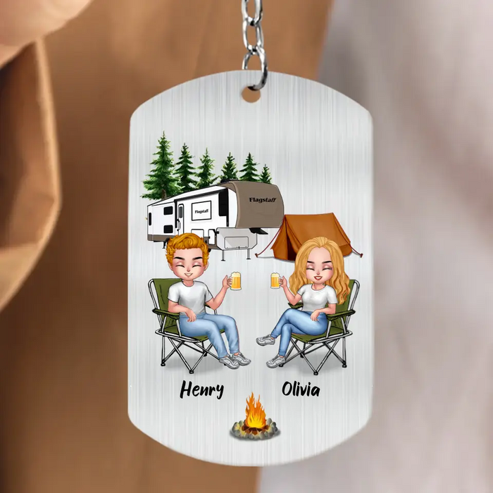 Personalized Camping Couple Aluminum Keychain - Gift Idea For Couple/Camping Lovers - If I'm Too Drunk Take Me To Camping Queen