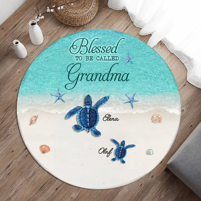 Custom Personalized Grandma Mom Turtle Round Rug - Gift for Grandma/Mother's Day - Up to 10 Kids - Blessed To Be Called Grandma