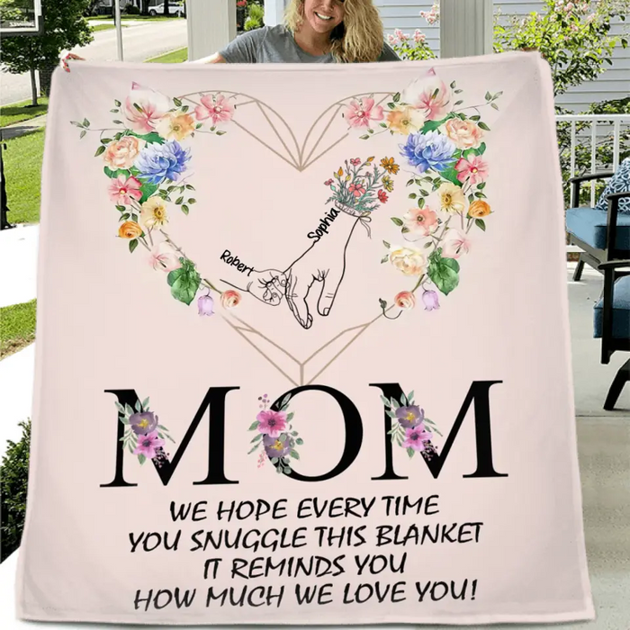 Custom Personalized Mom Quilt Blanket/Single Layer Fleece Blanket - Gift Idea From Kid To Mom with up to 6 Kids - Mother's Day Gift