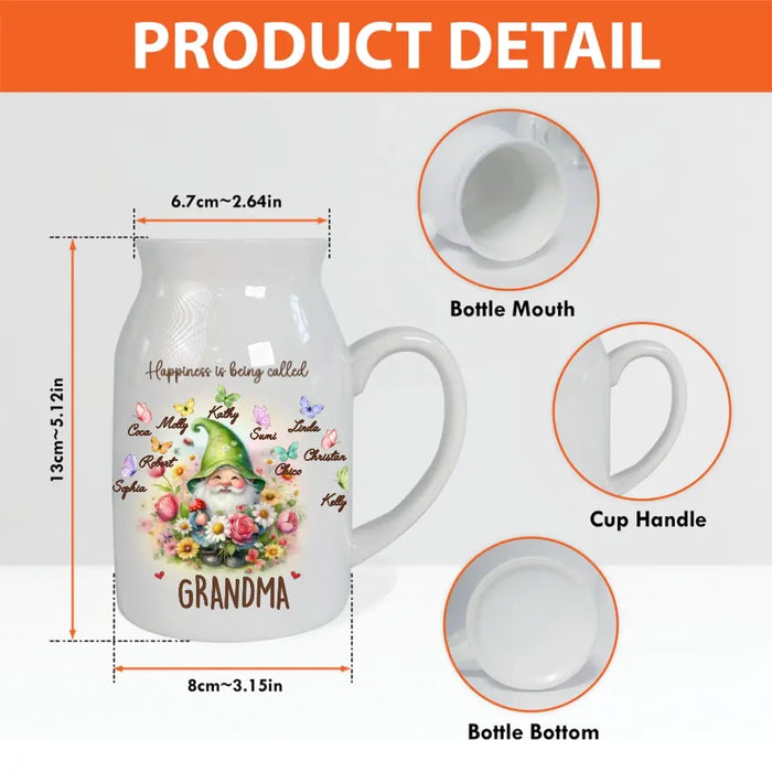 Personalized Grandma Mom Gnome Foldable Ceramic Flower Vase - Best Gift Idea For Grandma/Mother's Day - Upto 10 Kids - Happiness Is Being Called Grandma